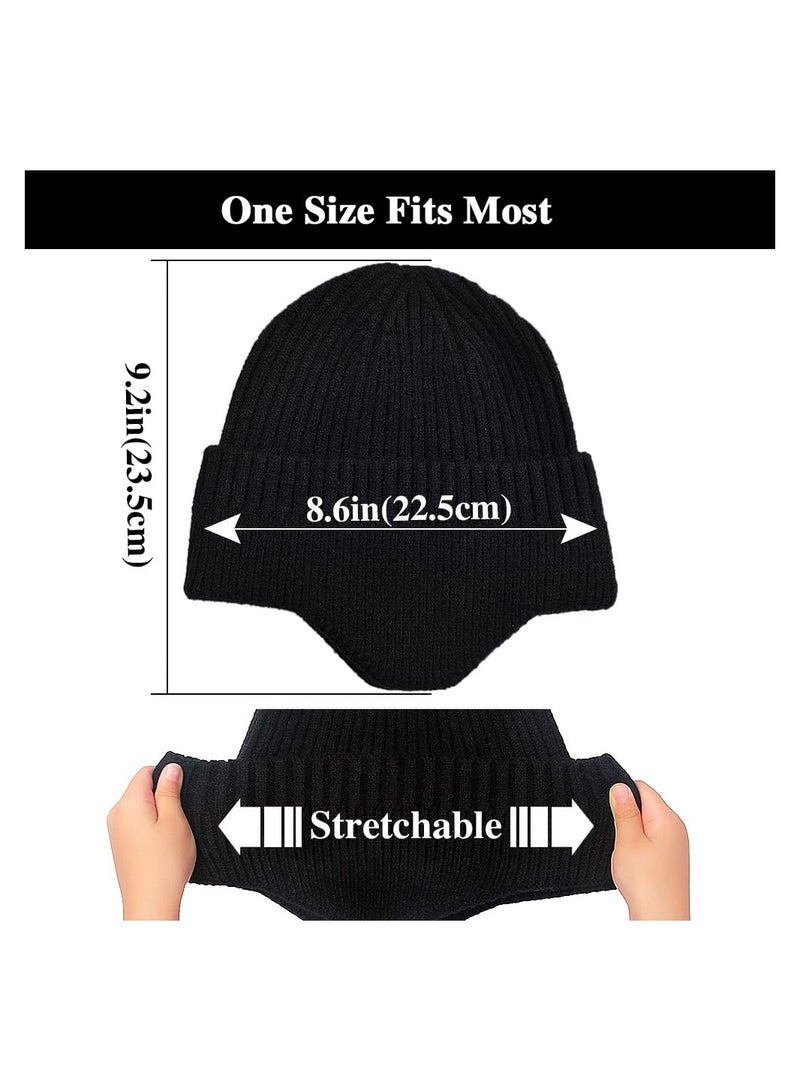 SYOSI Winter Beanies with Ear Flaps for Men Women, Stocking Caps Warm Ear Flap Hat with Fleece Lined Knit Brimmed Ski Cap
