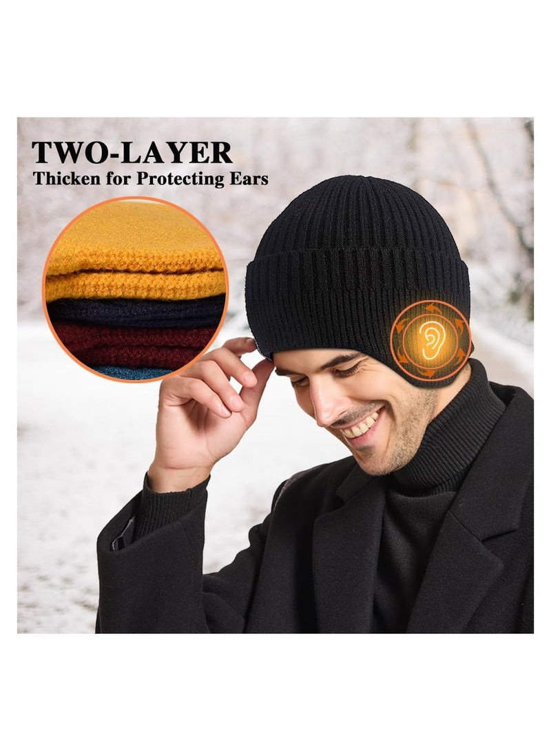 SYOSI Winter Beanies with Ear Flaps for Men Women, Stocking Caps Warm Ear Flap Hat with Fleece Lined Knit Brimmed Ski Cap