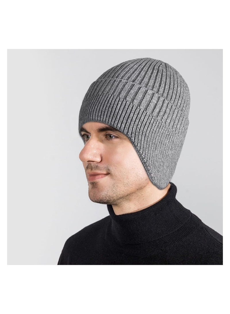 SYOSI Winter Beanies with Ear Flaps for Men Women, Stocking Caps Warm Ear Flap Hat with Fleece Lined Knit Brimmed Ski Cap