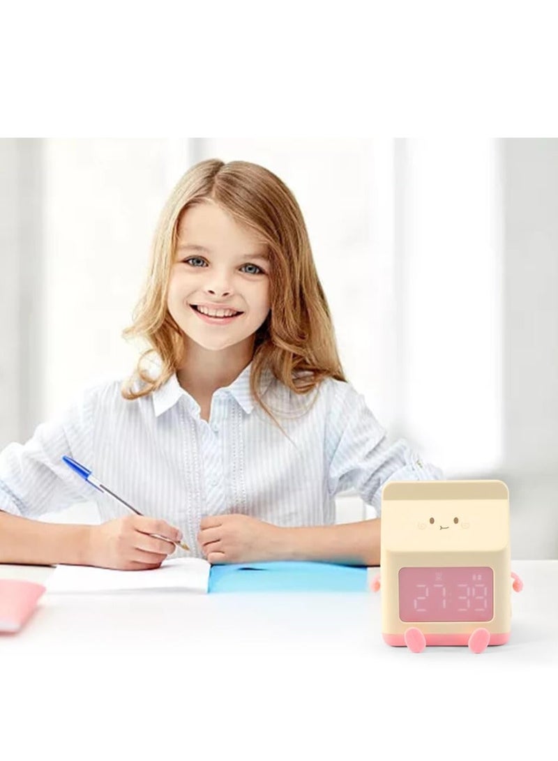 Kids Alarm Clock, Digital Clock for Bedroom, Cute Milk Box Shape Children Wake up 5 Minute Alarm, Rechargeable Bedroom Room Decor Birthday Gift(Pink)