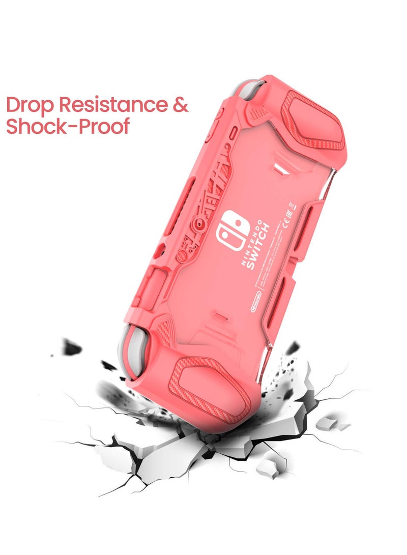 Smart Switch Lite Protective Case for Nintendo, Daily Gift Ergonomic Sturdy Full Protection Idea with HD Screen Protector Thumb Grip Caps Family Coral