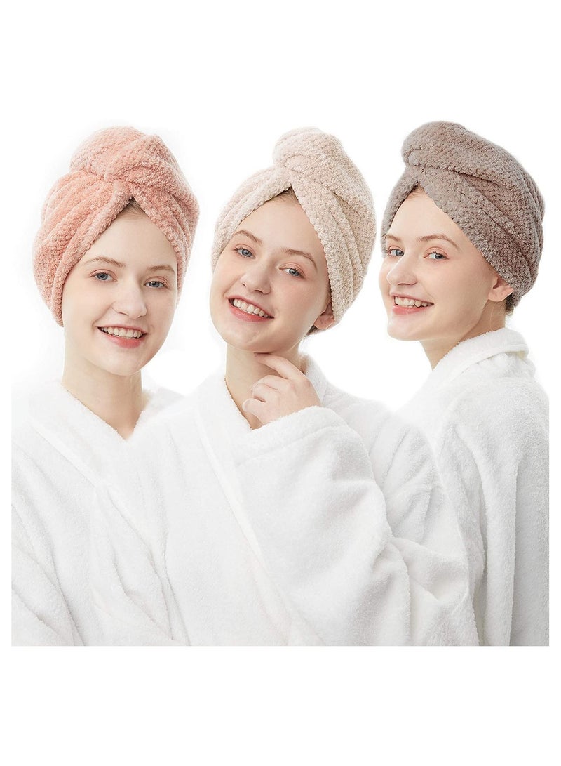 Hair Towel Wrap, Microfiber Drying Shower Turban with Buttons, Super Absorbent Quick Dry Towels for Curly Long Thick Hair, Rapid Head Wrap Women Anti Frizz 2 Pack