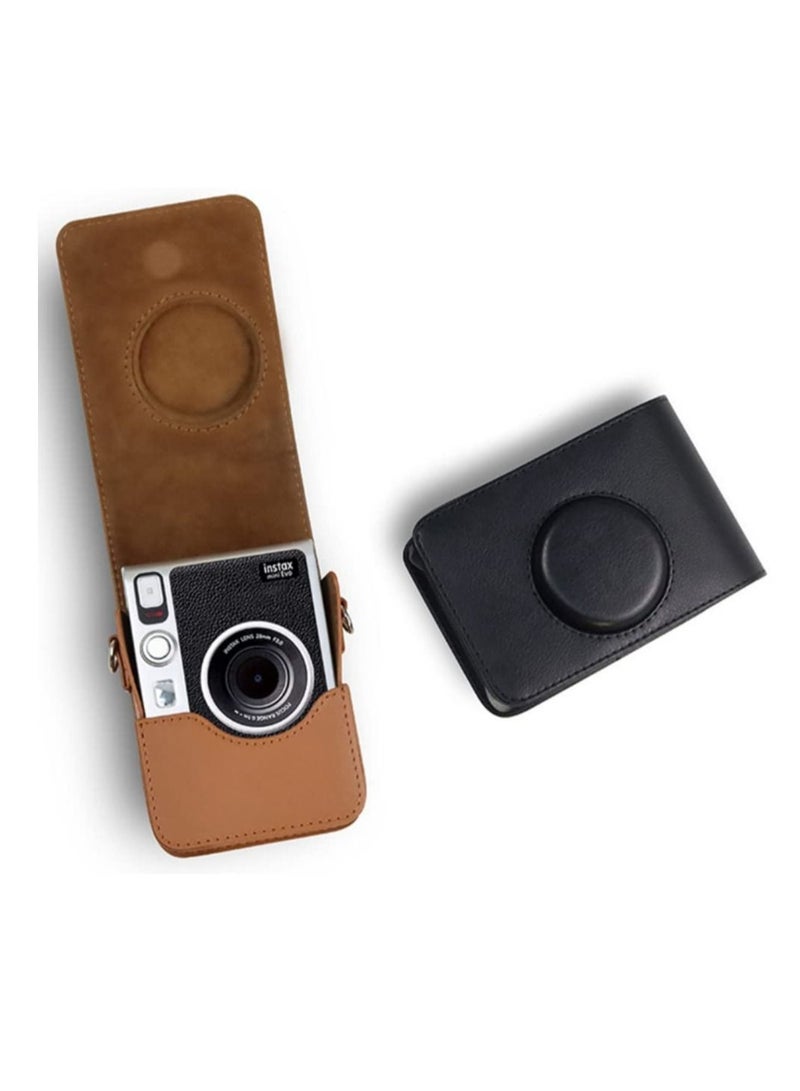 Protective Case for Fujifilm Mini EVO Digital Hybrid Instant Film Camera PU Leather Bag with Strap (Brown)