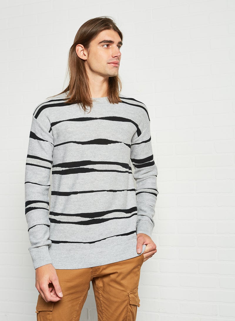 Stripe Print Sweater Light Grey Melange