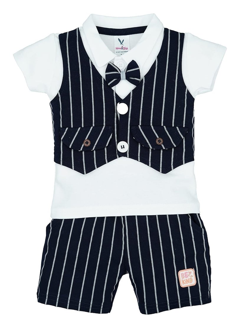 Macitoz T-shirt with attached Lined Waistcoat Bow tie and Shorts Clothing Set Dress for Baby Boys