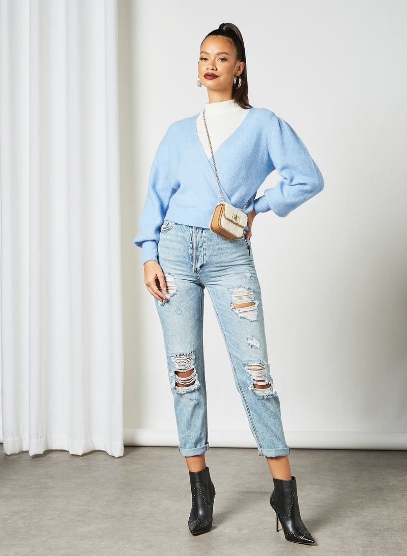 Knitted Wrap Top Blue