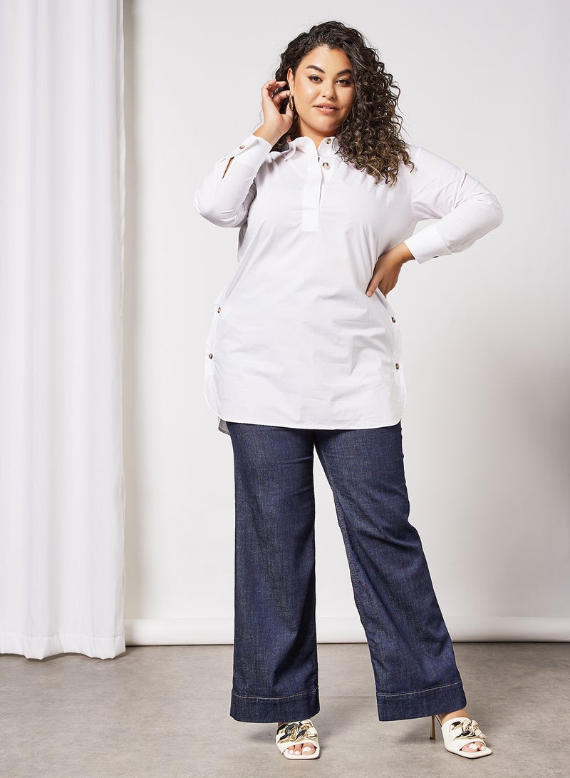 Plus Size Side Buttoned Top White