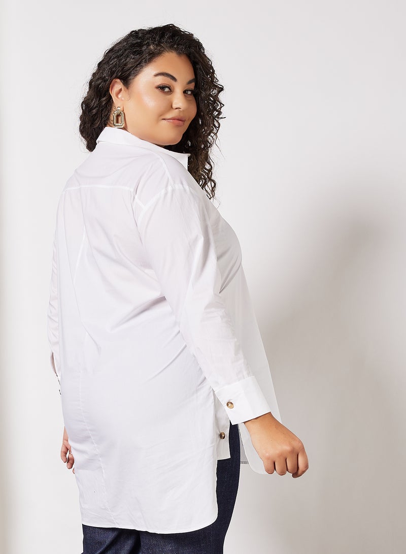 Plus Size Side Buttoned Top White