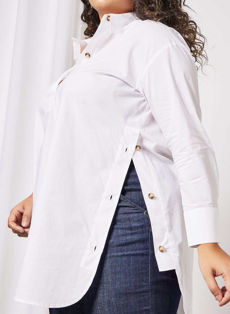 Plus Size Side Buttoned Top White