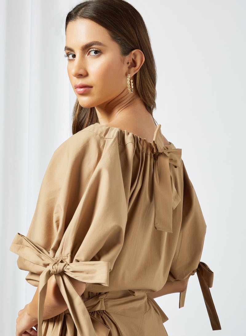 Tie Sleeve Top Brown