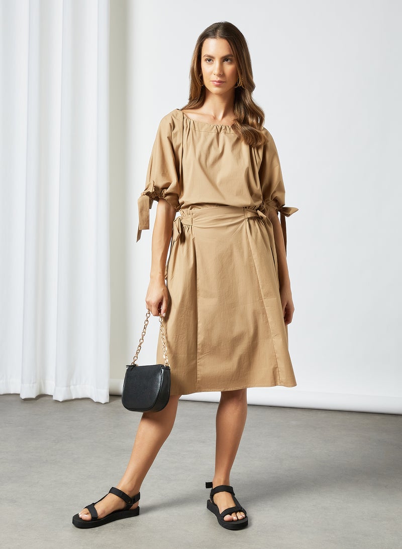 Tie Sleeve Top Brown