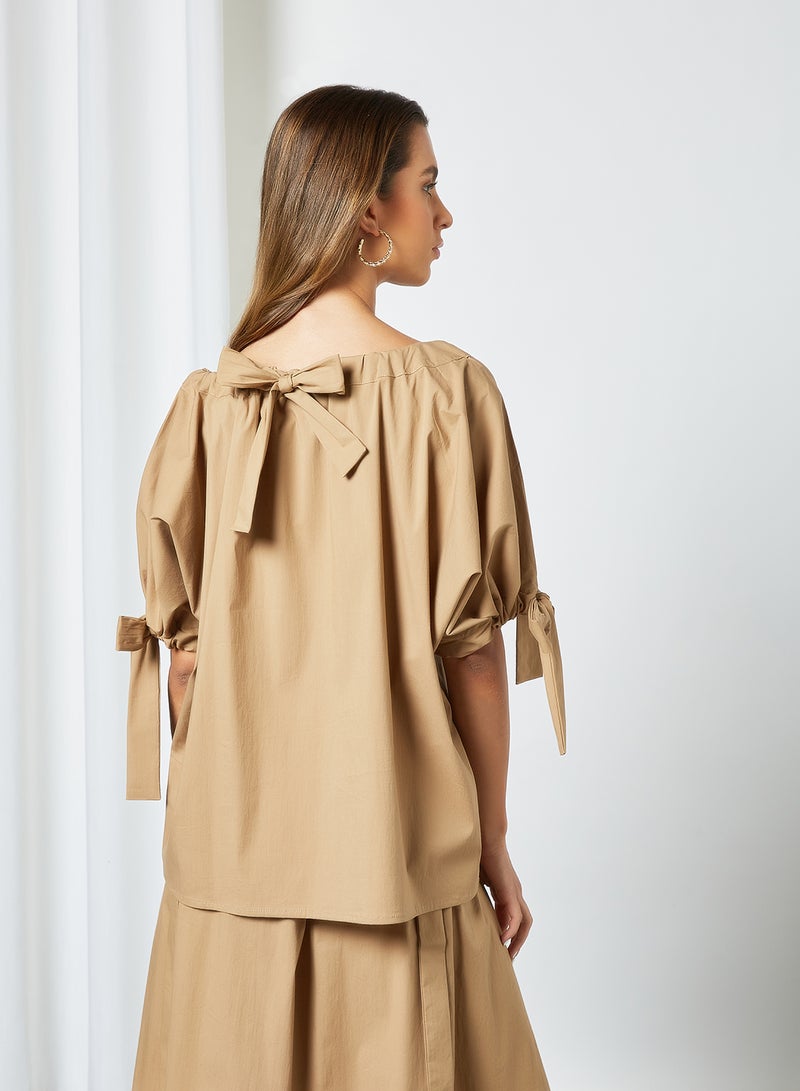 Tie Sleeve Top Brown