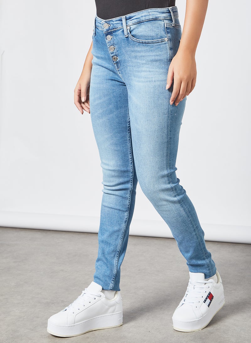 Mid Rise Skinny Faded Jeans Blue