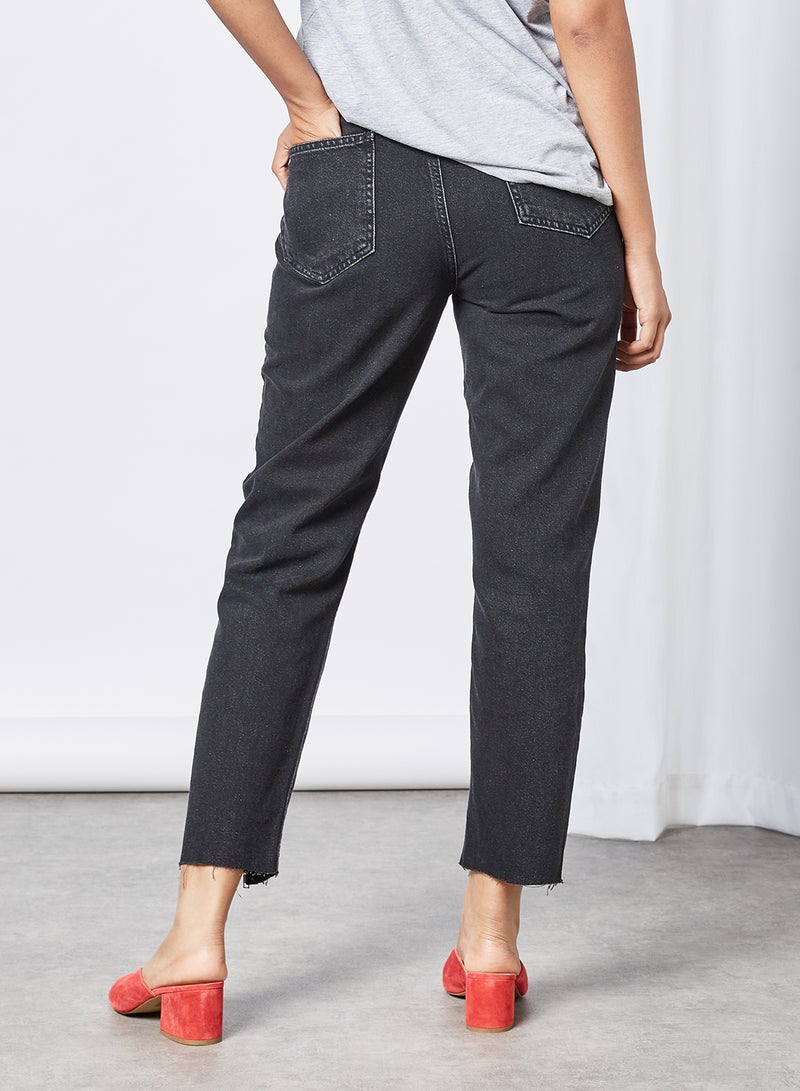 Zipper Detailed Mom Jeans Black