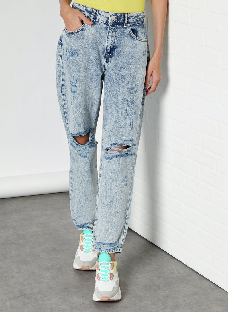 Isabel Ankle Mom Jeans Light Blue Denim