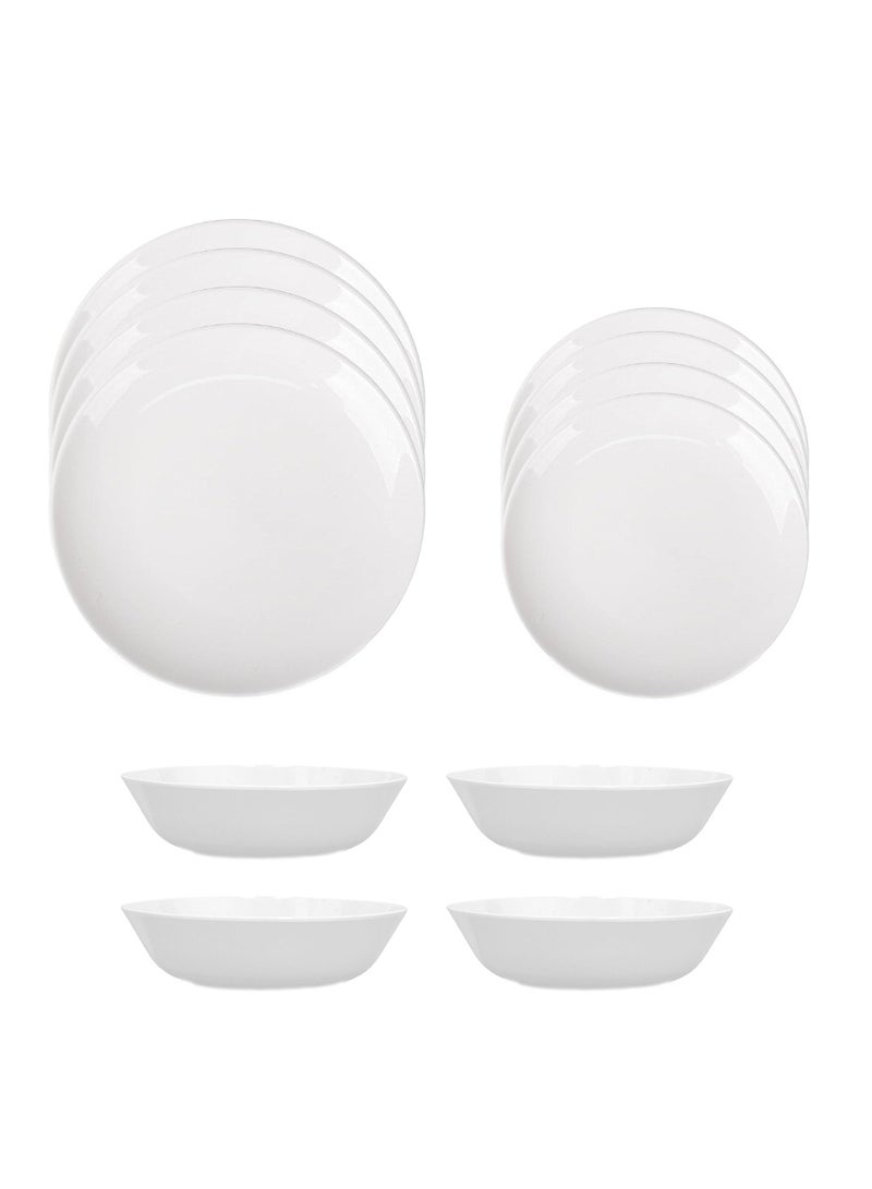 Dinner Set 12 PC SET Durable Tempered Opal Glass Dinner Set 4x Dinner Plate 4x Dinner Bowl 4x Soup Bowl NAM12