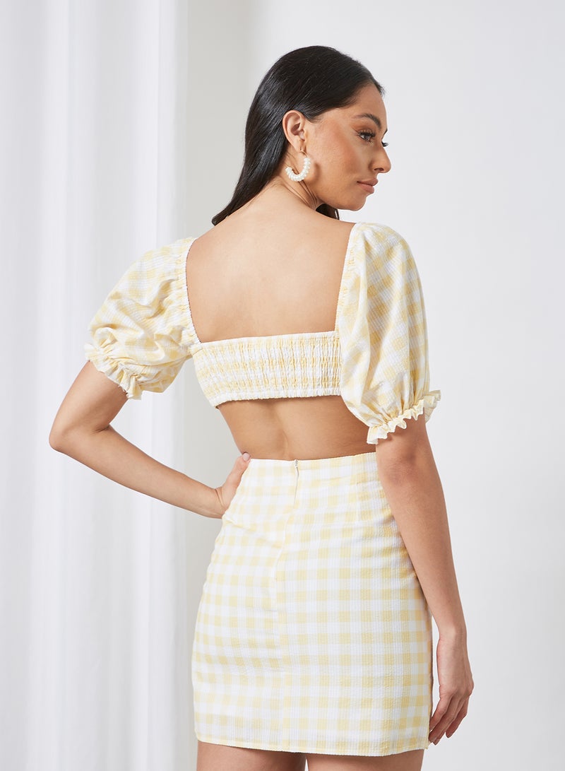 Gingham Knotted Crop Top Yellow