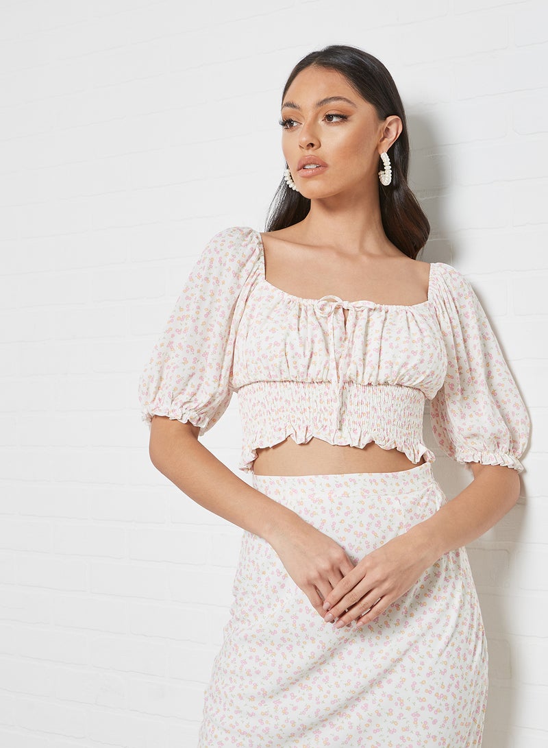 Puff Sleeve Crop Top Multicolour