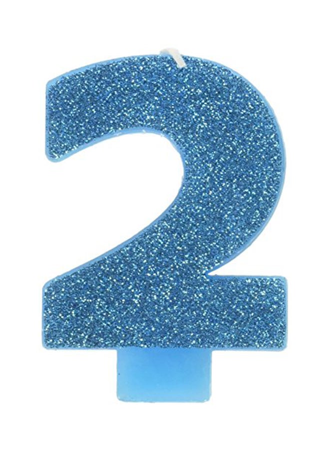Number 2 Glitter Birthday Candle Blue 3.7X8.8X3.8inch