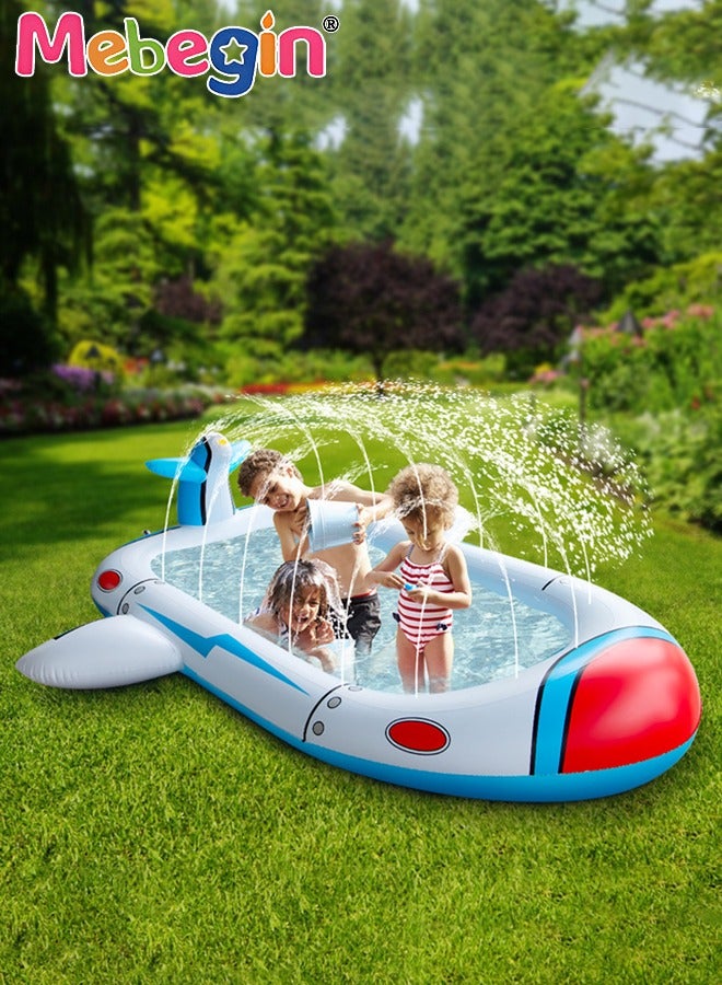 180*100*54cm Kiddie Pool, Splash Pad, Swimming Pool for Kids, Aieplane Shape Sprinkler Play Mat, Portable Wading Pool, Made of Leading Safe and Eco-friendly Material, Easy to Set up and Storage, Suitable for Backyard, Garden, Beach and Summer Party
