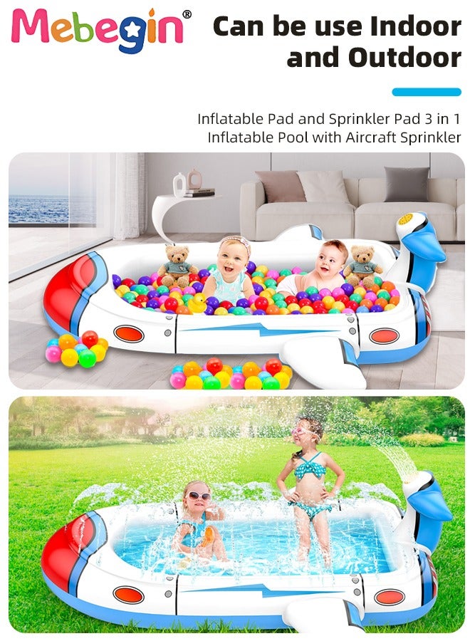 180*100*54cm Kiddie Pool, Splash Pad, Swimming Pool for Kids, Aieplane Shape Sprinkler Play Mat, Portable Wading Pool, Made of Leading Safe and Eco-friendly Material, Easy to Set up and Storage, Suitable for Backyard, Garden, Beach and Summer Party