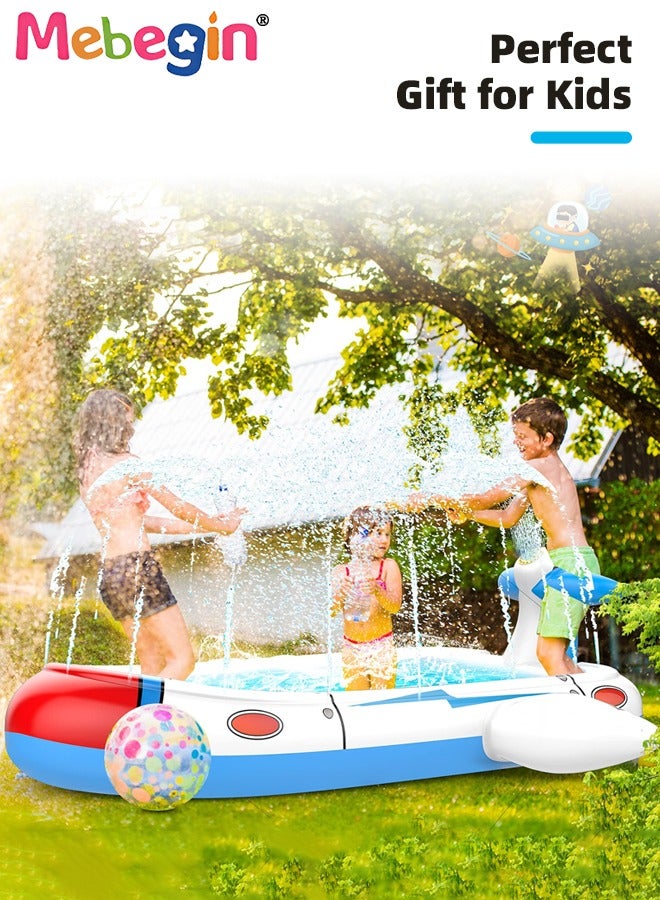 180*100*54cm Kiddie Pool, Splash Pad, Swimming Pool for Kids, Aieplane Shape Sprinkler Play Mat, Portable Wading Pool, Made of Leading Safe and Eco-friendly Material, Easy to Set up and Storage, Suitable for Backyard, Garden, Beach and Summer Party
