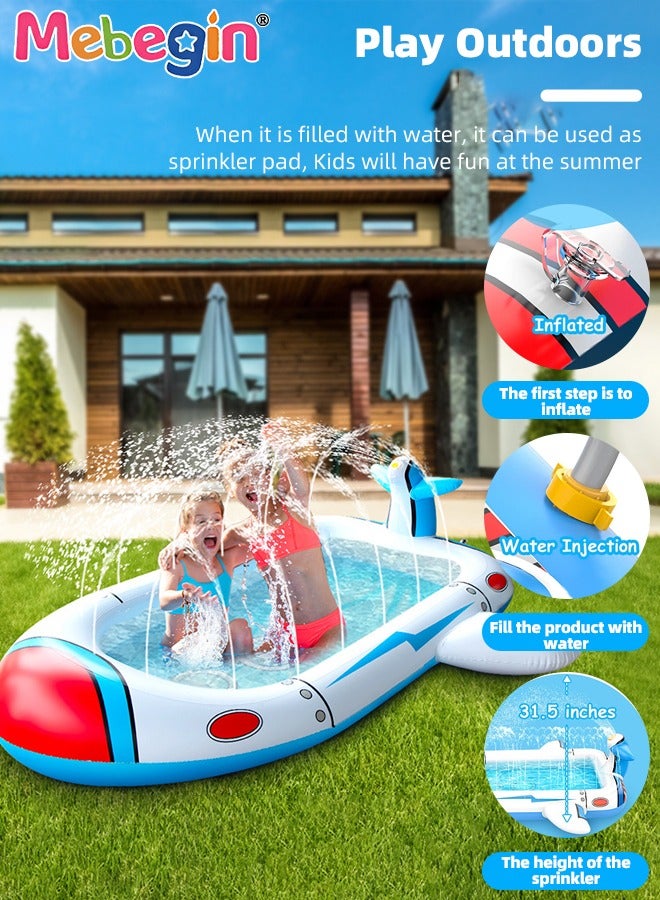 180*100*54cm Kiddie Pool, Splash Pad, Swimming Pool for Kids, Aieplane Shape Sprinkler Play Mat, Portable Wading Pool, Made of Leading Safe and Eco-friendly Material, Easy to Set up and Storage, Suitable for Backyard, Garden, Beach and Summer Party