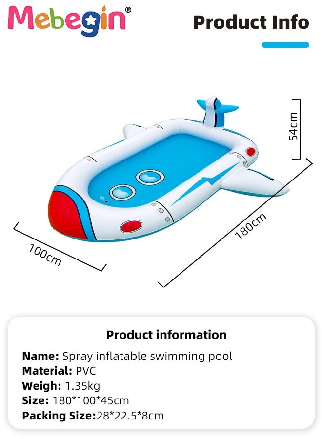 180*100*54cm Kiddie Pool, Splash Pad, Swimming Pool for Kids, Aieplane Shape Sprinkler Play Mat, Portable Wading Pool, Made of Leading Safe and Eco-friendly Material, Easy to Set up and Storage, Suitable for Backyard, Garden, Beach and Summer Party