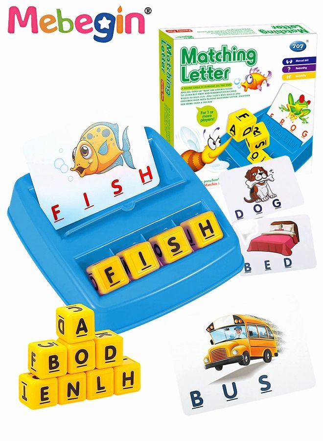 Learning Matching Letter Game for Kids Toys Ages 3-8 Include 30 Cards 8 letter Blocks Educational Toys Gifts for Boys Girls Blue