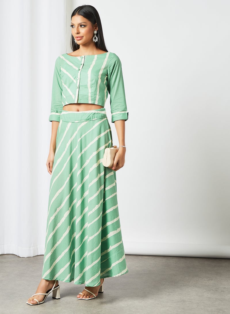 Striped Lehenga Set Green