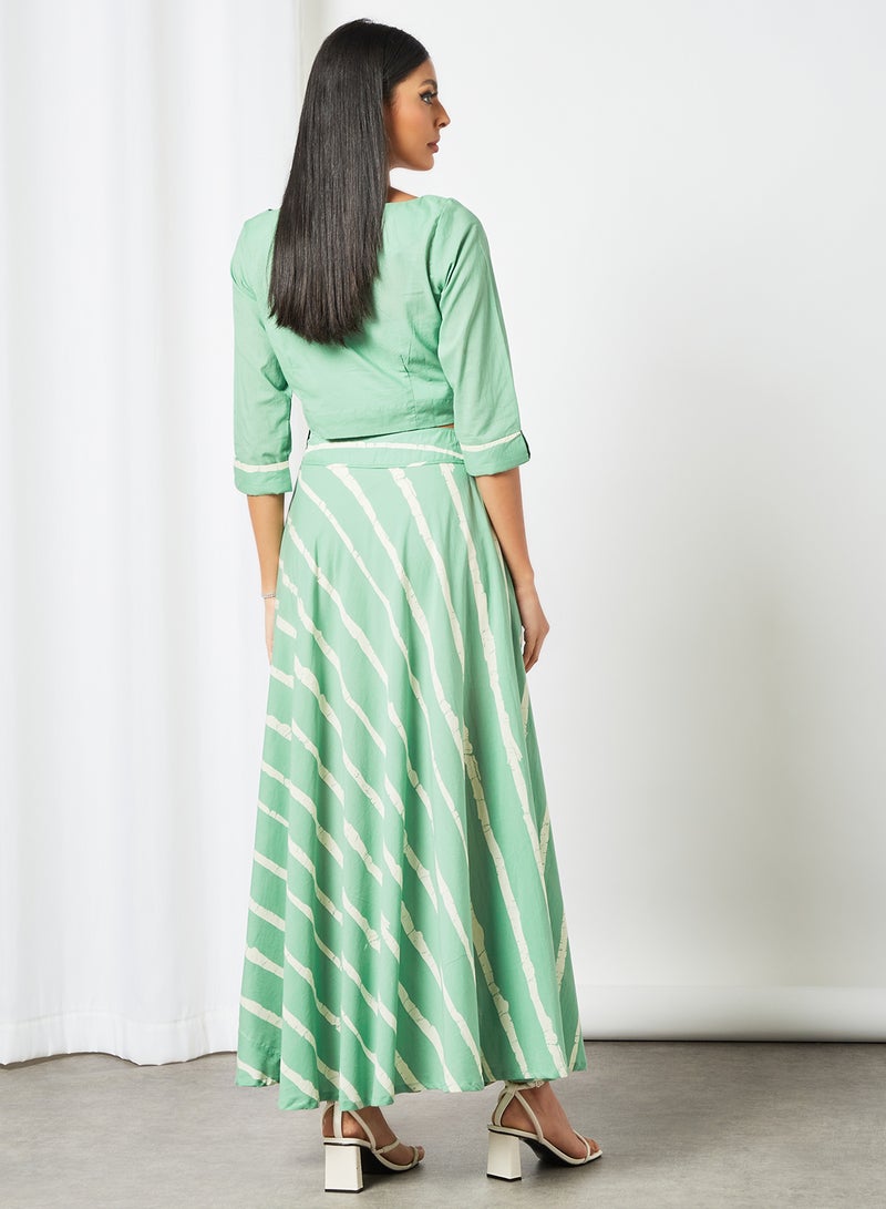 Striped Lehenga Set Green