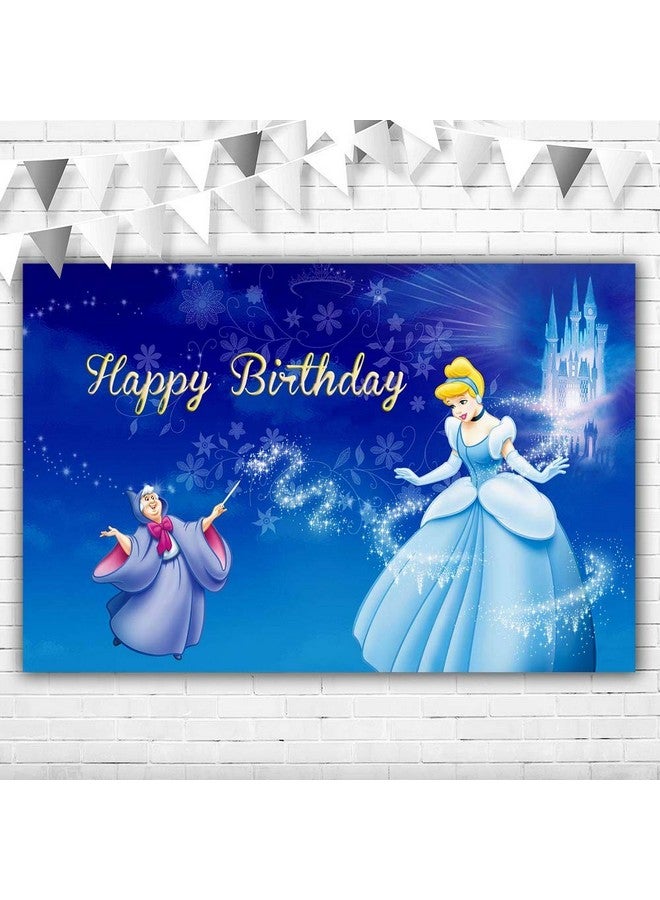 Cinderella Happy Birthday Backdrop For Girl 5X3 Baby Blue And Silver Castle Winter Princess Party Background For One Year Old Vinyl Princess Theme Room Decor Toddler
