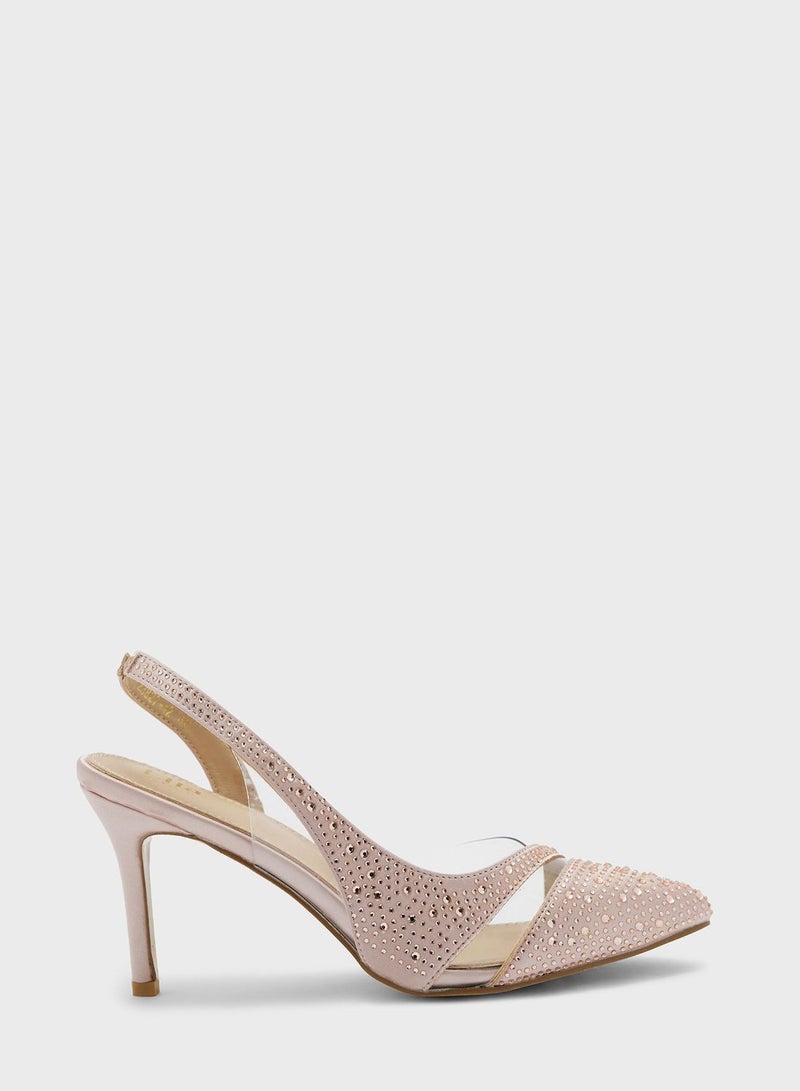 Diamante Stone And Clear Slingback Pump