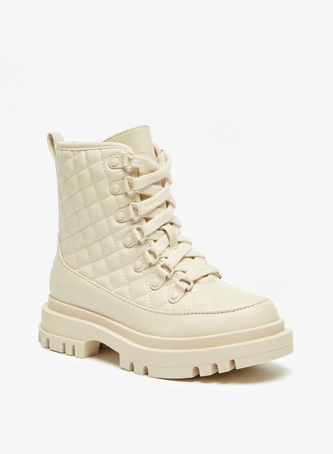 Girls Quilted High Cut Boots with Lace Detail and Zip Closure