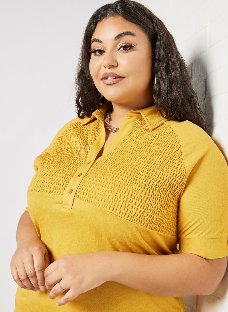 Plus Size Shirred Polo Dress Mustard