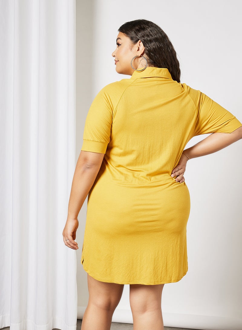 Plus Size Shirred Polo Dress Mustard