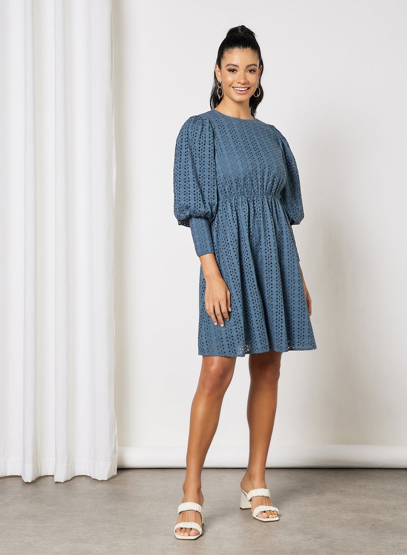 Broderie Mini Dress Light Blue