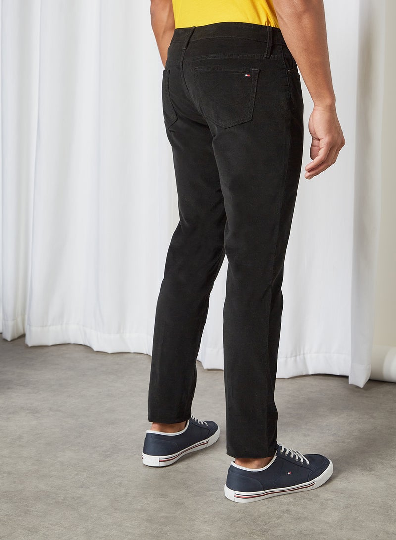 Venice Mid Rise Slim Flex Velvet Trousers Black