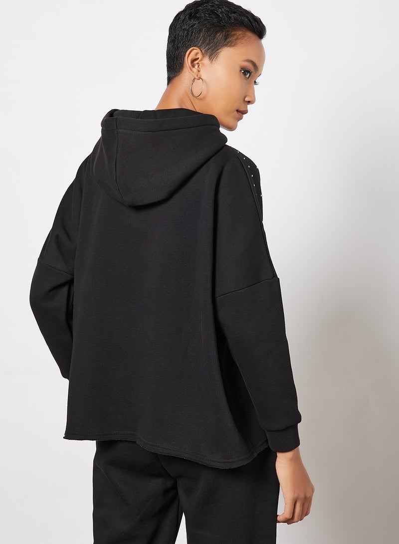 Logo Embellished Hoodie Black