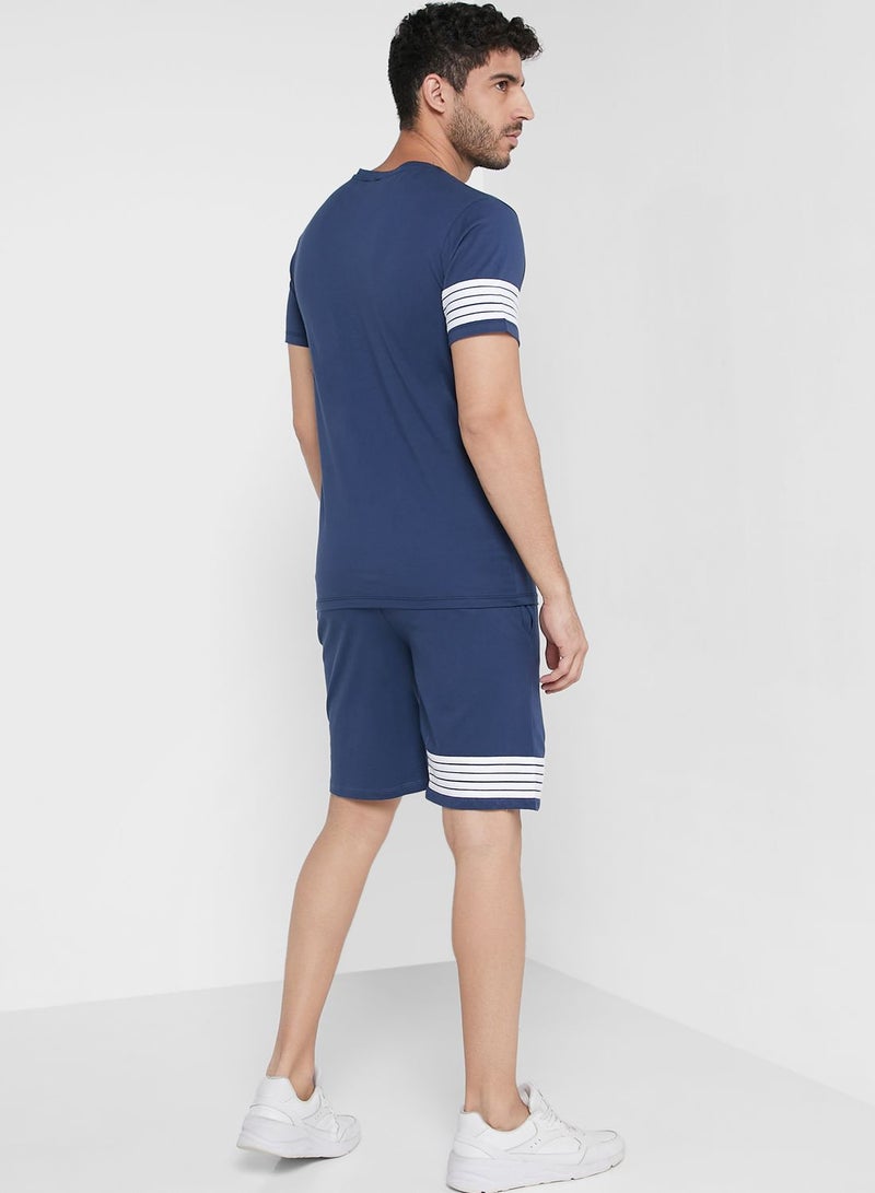 Striped Detailed T-Shirt & Shorts Set