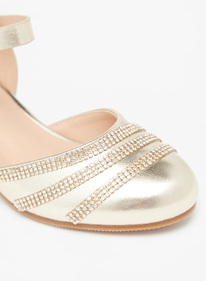 Girl's Stone Embellished Block Heel Shoe With Hook And Loop Closure Ramadan Collection