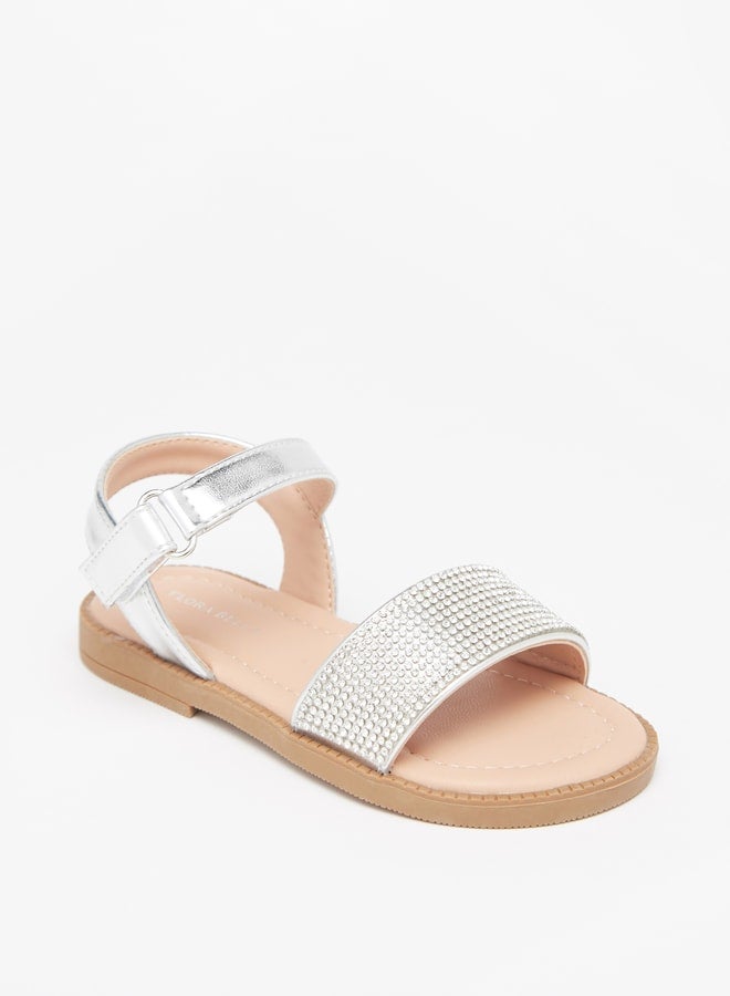 Girls'S Stone Embellished Sandals With Hook And Loop Closure