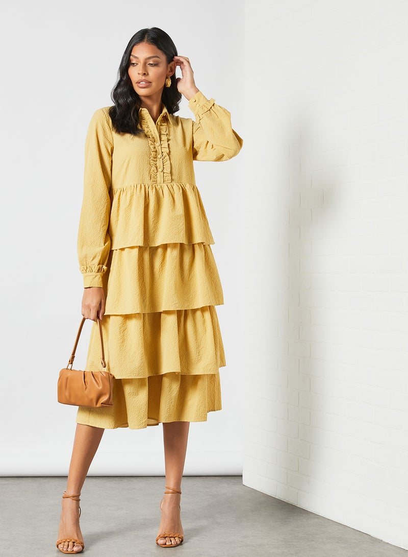 Layered Ruffle Dress Yellow