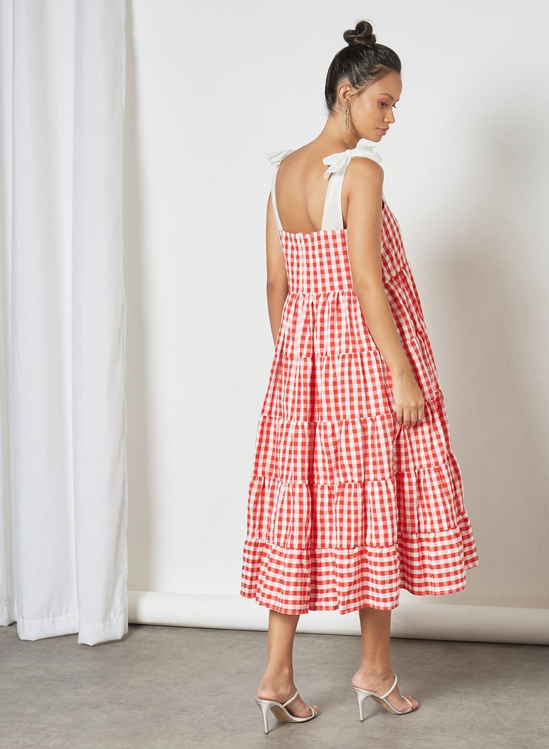 Gingham Midi Dress Red