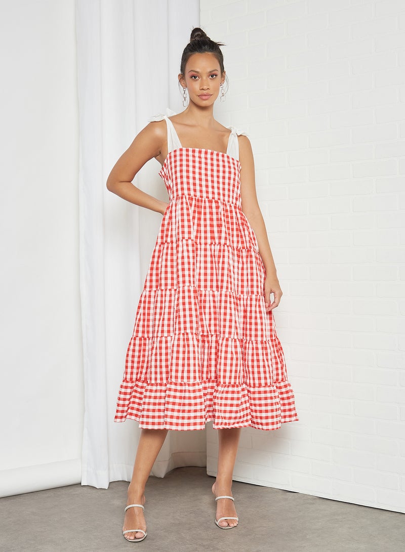 Gingham Midi Dress Red