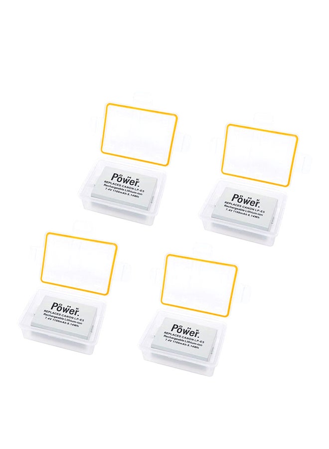 Pack Of 4 Replacement Battery For EOS-REBEL XSI/EOS-1000D/EOS-500D/EOS-450D/EOS-REBEL T1I/EOS-KISS F Camera With Case White