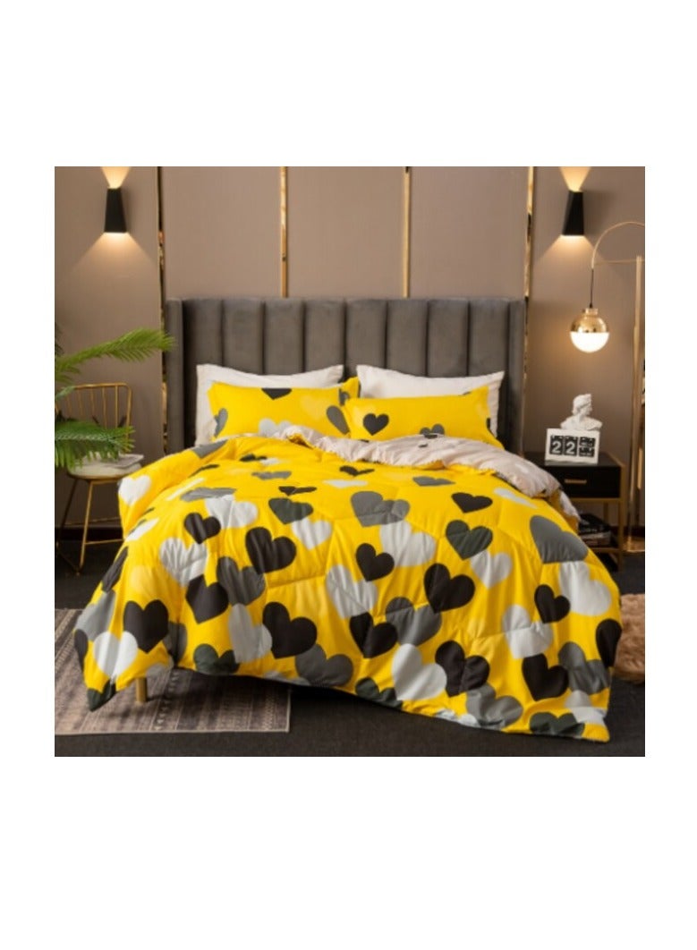 DEALS FOR LESS - Comforter Set of 4 Pieces, Yellow Heart Design, 1 Comforter + 1 bedsheet + 2 pillow covers.
