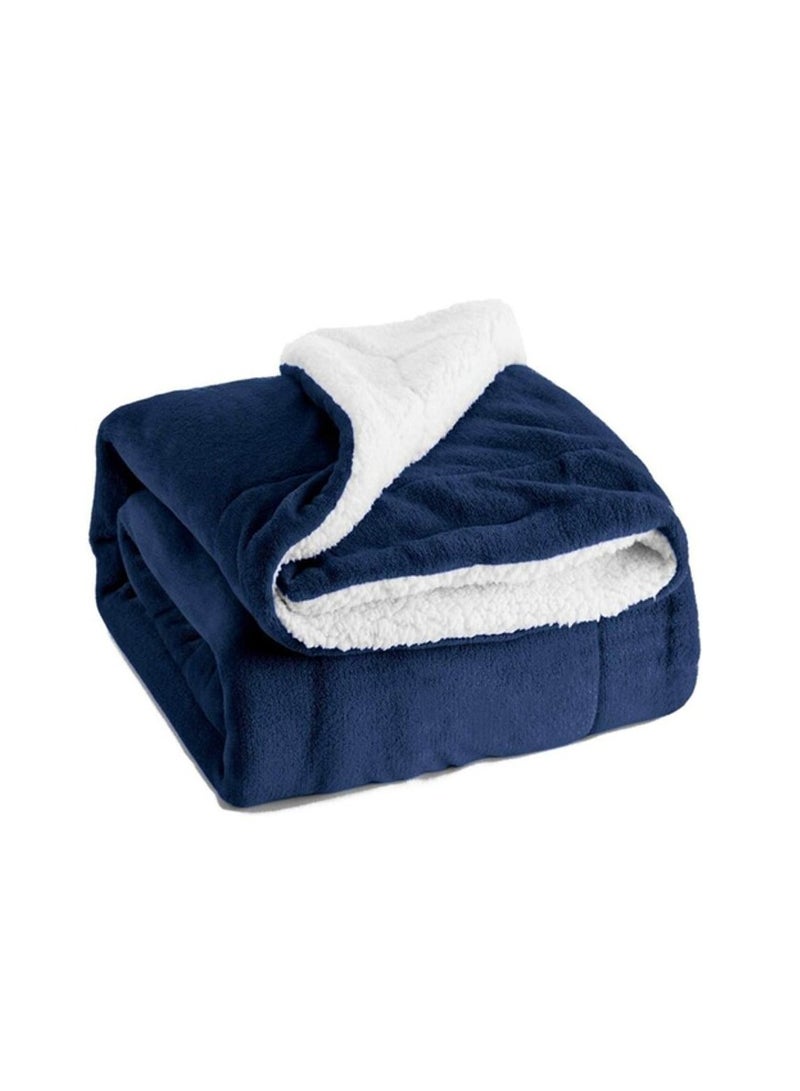 Reversible Soft Sherpa Bed Blanket Throw Blanket King Size Navy Blue 220x240 cm