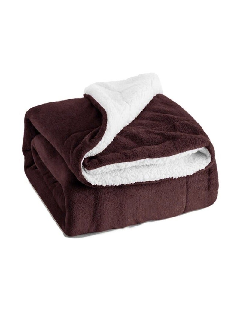 Reversible Soft Sherpa Bed Blanket Throw Blanket King Size Dark Brown 220x240 cm