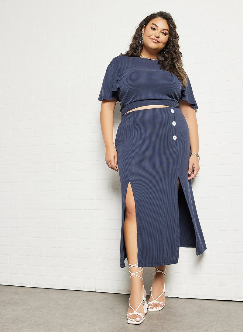 Plus Size Side Slit Skirt Navy